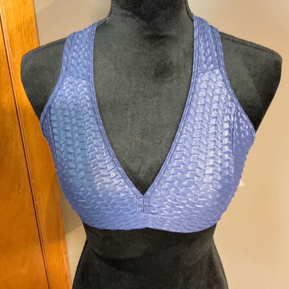 Booty by Brabants Blue Sports Bra Textured Racerback Activewear Top